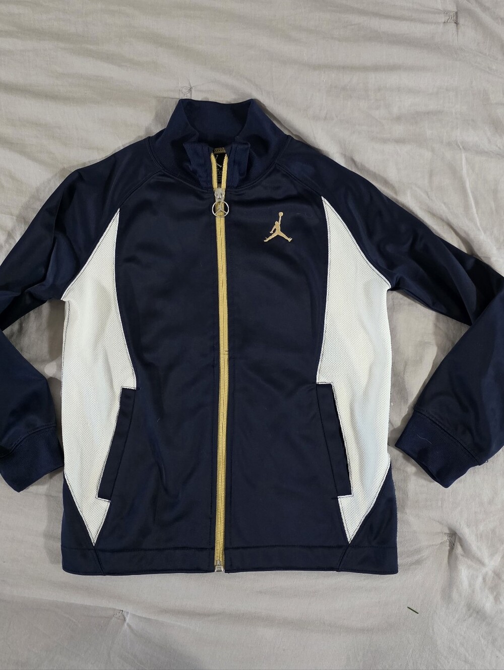 Jordan Boys Track Jacket Navy Blue White Gold Full Zip Up Size 7